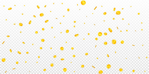 British pound coins falling. Scattered gold GBP