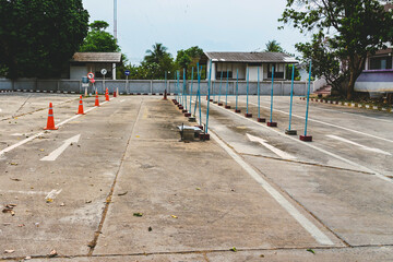 Driving test and training area with simulate test for driving license. Driving school practice...