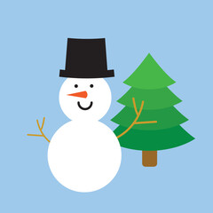Christmas tree and snowman green abstract vector on blue background