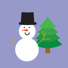 Christmas tree and snowman green abstract vector on blue background