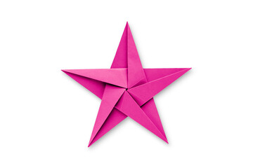 Pink paper star origami isolated on a white background