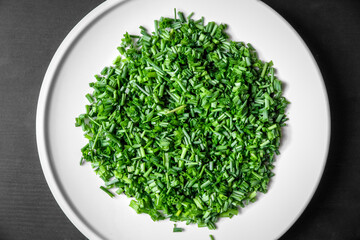 Fresh cut chives on a plate
