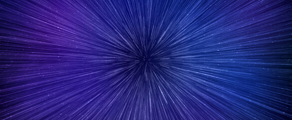 Hyperspace speed effect in night starry sky. Bright blue galaxy, horizontal banner