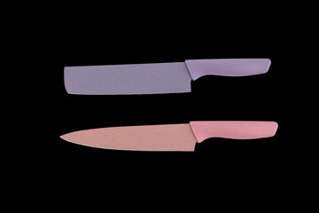 Set ceramic kitchen knife on a black background