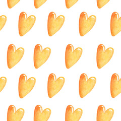Watercolor red and yellow hearts seamless pattern