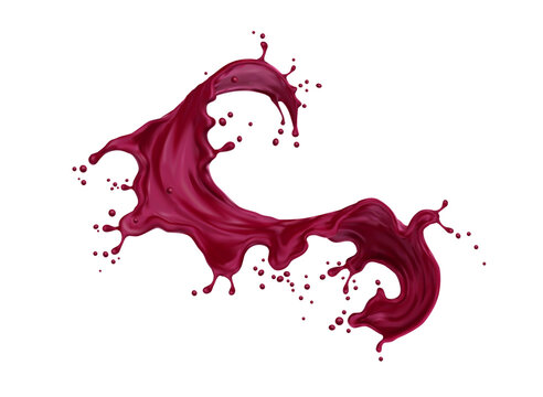 Isolated blueberry or blackberry juice and yogurt splash with drops, realistic vector. Berry fruit drink wave splash or long pour spill, blueberry or blackberry syrup splashing for yogurt or juice