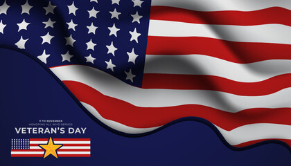 Happy veterans day with national flag background