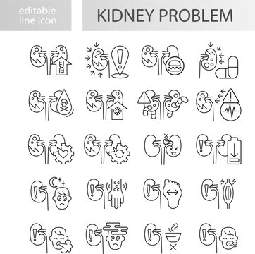 kidney problem, line editable icons for web design
