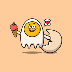 Cute Cartoon fried eggs character holding ice cream cone in modern cute style illustration