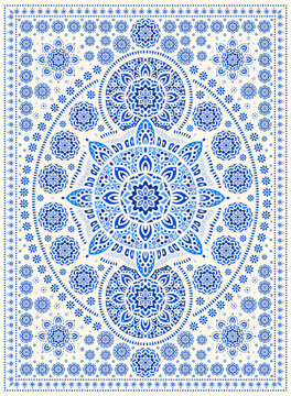 Blue luxury pattern on a white background. Vector mandala template. Golden design elements. Traditional Turkish, Indian motifs. Great for fabric and textile, wallpaper, packaging or any desired idea.