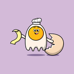 Cute cartoon fried eggs chef character with menu in hand cute style design illustration