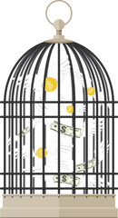 Bird cage with flying money