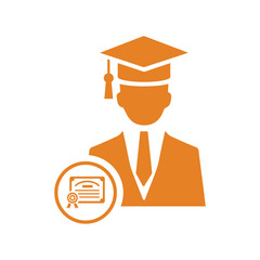 Certificate, diploma, degree icon. Orange vector graphics.