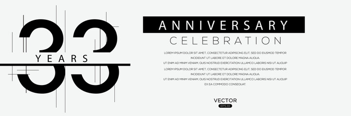 33 years anniversary celebration template, Vector illustration. - obrazy, fototapety, plakaty