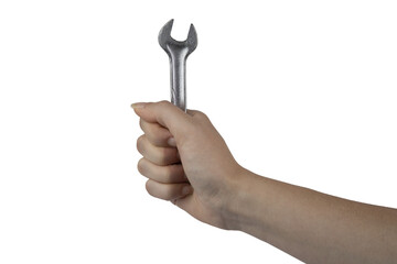 a wrench in a man's hand on a transparent background