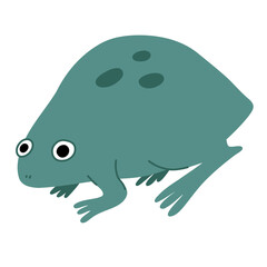 Green simple smiling childish frog in flat cartoon style. Vector illustration on white bachground.