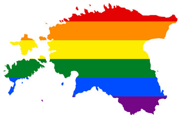 Estonia map with pride rainbow LGBT flag colors