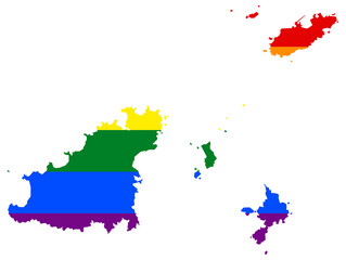 Guernsey map with pride rainbow LGBT flag colors