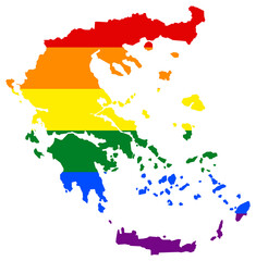 Greece map with pride rainbow LGBT flag colors