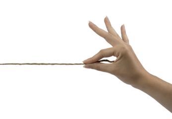 the thread held by a female hand on a transparent background