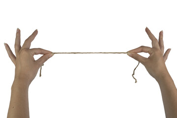 the thread held by two female hands on a transparent background - obrazy, fototapety, plakaty