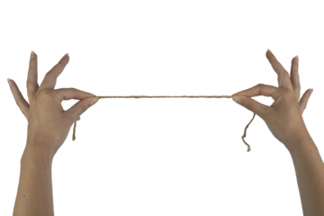 the thread held by two female hands on a transparent background