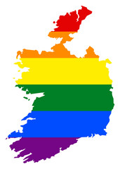 Ireland map with pride rainbow LGBT flag colors