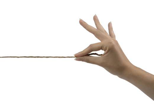 the thread held by a female hand on a transparent background