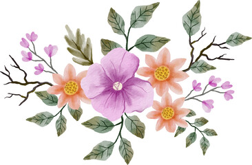 an elegant orange purple watercolor flower arrangement