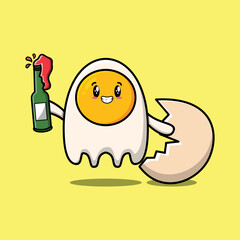 Cute cartoon character Fried eggs with soda bottle in modern cute style design flat illustration