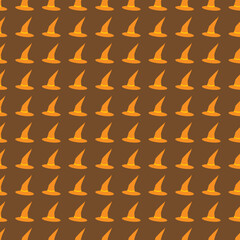 Orange witch hats seamless pattern on Brown background, Halloween witch cap illustration background