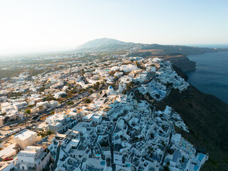 Obraz premium Santorini Aerial View. Picturesque Fira City. Traditional Architecture. White Houses. Greece, Europe.