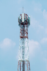 Telecommunication tower with blue sky background