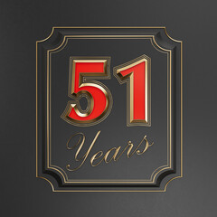 Red inscription  fifty-one years (51 years) with gold edges on a dark background with gold edging