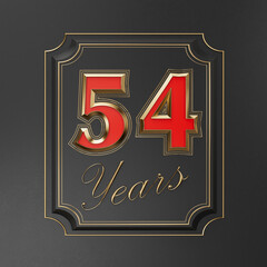 Red inscription  fifty-four years (54 years) with gold edges on a dark background with gold edging