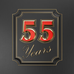 Red inscription  fifty-five years (55 years) with gold edges on a dark background with gold edging