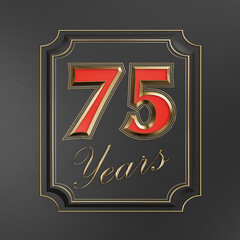 Red inscription  seventy-five years (75 years) with gold edges on a dark background with gold edging