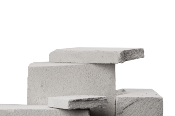 Empty white concrete stone podium for product placement concept besides isolated white background. Copy space. Mock up.