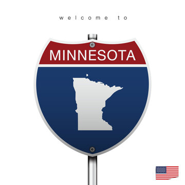 An Sign Road America Style With State Of American, Minnesota And Map, Vector Art Image Illustration