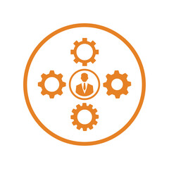 Gear, specialist, support icon. Rounded orange vector graphics.