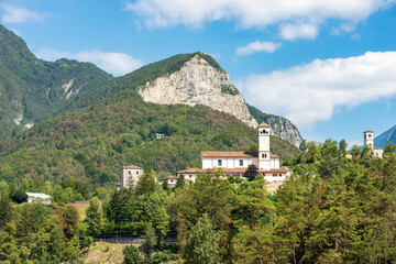 Abbey and Church of San Gallo in baroque style, 1119, in the small village of Moggio Udinese, Udine province, Friuli-Venezia Giulia, Italy, Carnic Alps and Julian Alps, Europe.