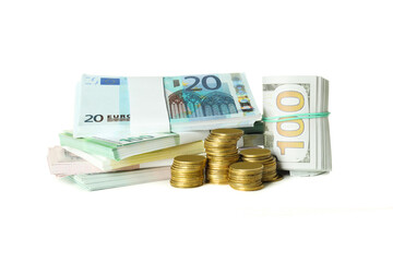 Concept of financial, economic problems and inflation, isolated on white background