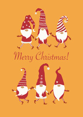 Bright  Christmas Card Gnomes in vector 