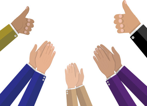 Human hands clapping applaud and hold thumbs up