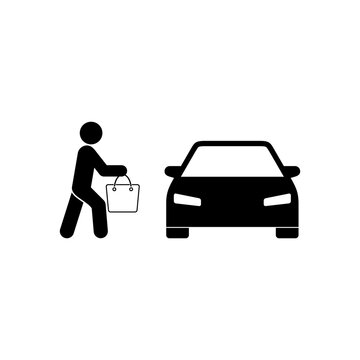 Curbside Pickup Illustrated Icon. Restaurant Curbside Pickup Icon Isolated On White Background