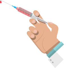 Syringe with medicament in hand