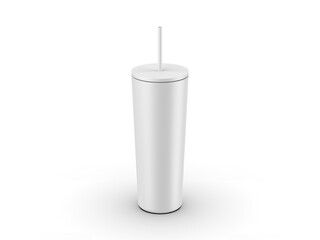 Classic insulated tumbler mockup with straw and flip lid. Reusable water bottle. Travel cup for drinking. 3d render illustration.