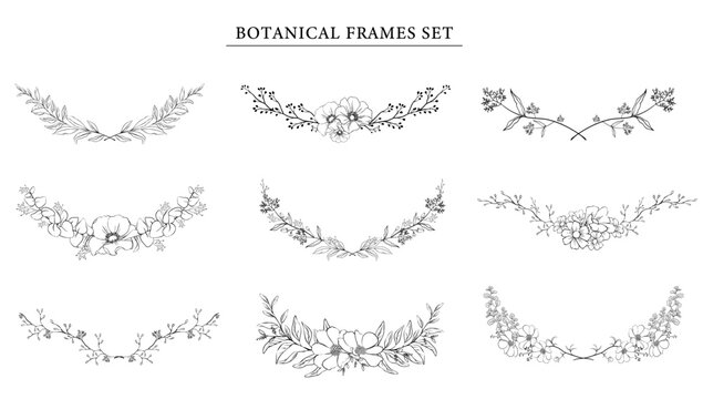 Heart-shaped Black and White Frame with Floral Silhouettes. Raster