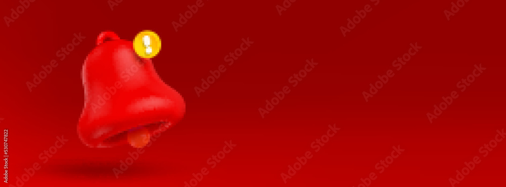 Aufkleber alert, warning, emergency notification 3d render. vector bell with exclamation sign on red backgroun