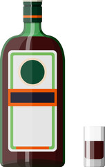 Alcohol drinks in bootle with glass